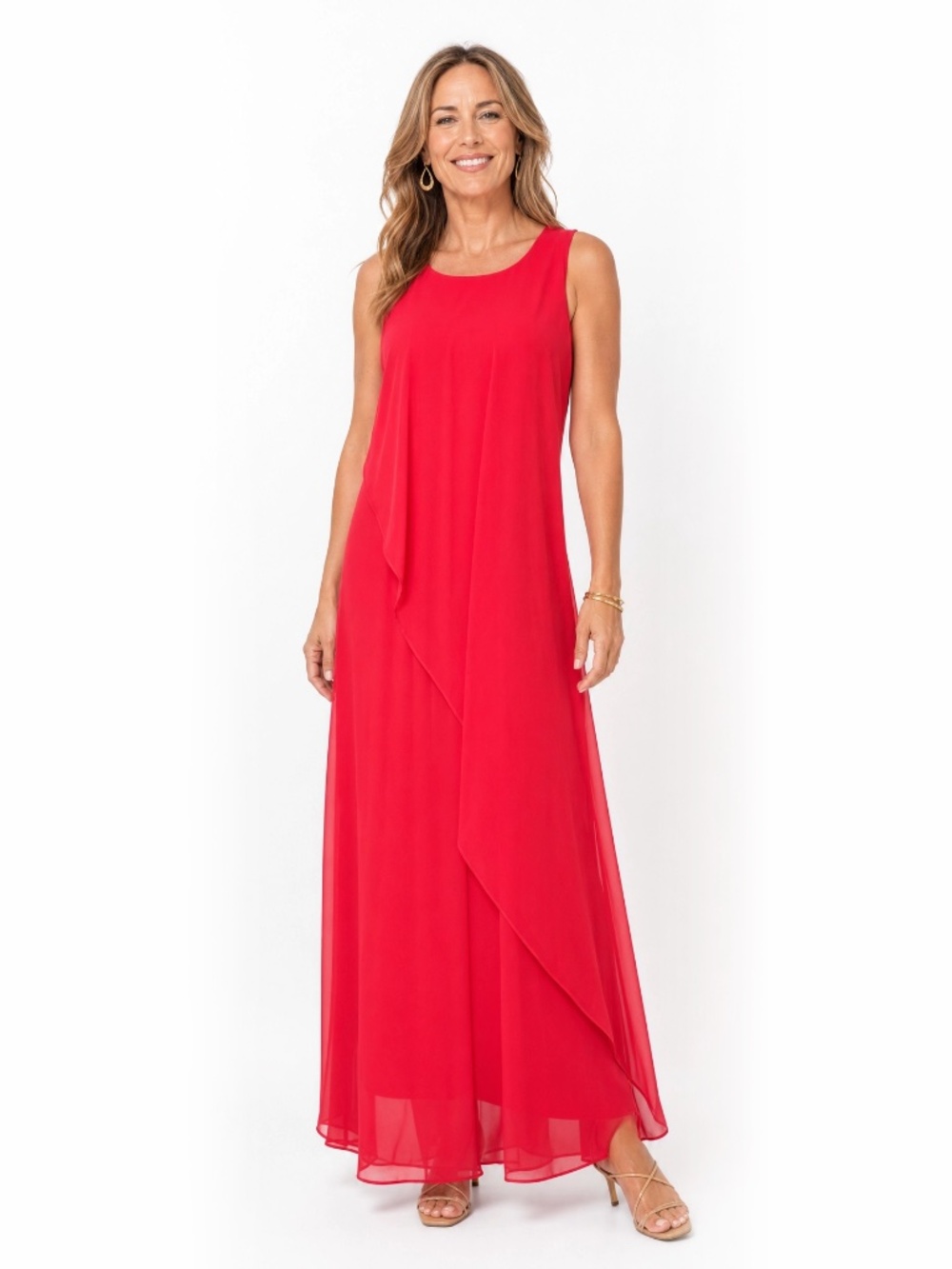 NWT Shavonne Dorsey Size M Coral Chiffon Overlay Maxi Dress Layered